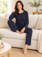Женская пижама-комплект RUBINA Secret Homewear: верх и брюки, тёмно-синяя однотонная
