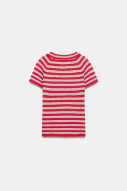 ZARA КАРДИГАН В ПОЛОСКУ С КОРОТКИМИ РУКАВАМИ, БЕЛЫЙ/КРАСНЫЙ