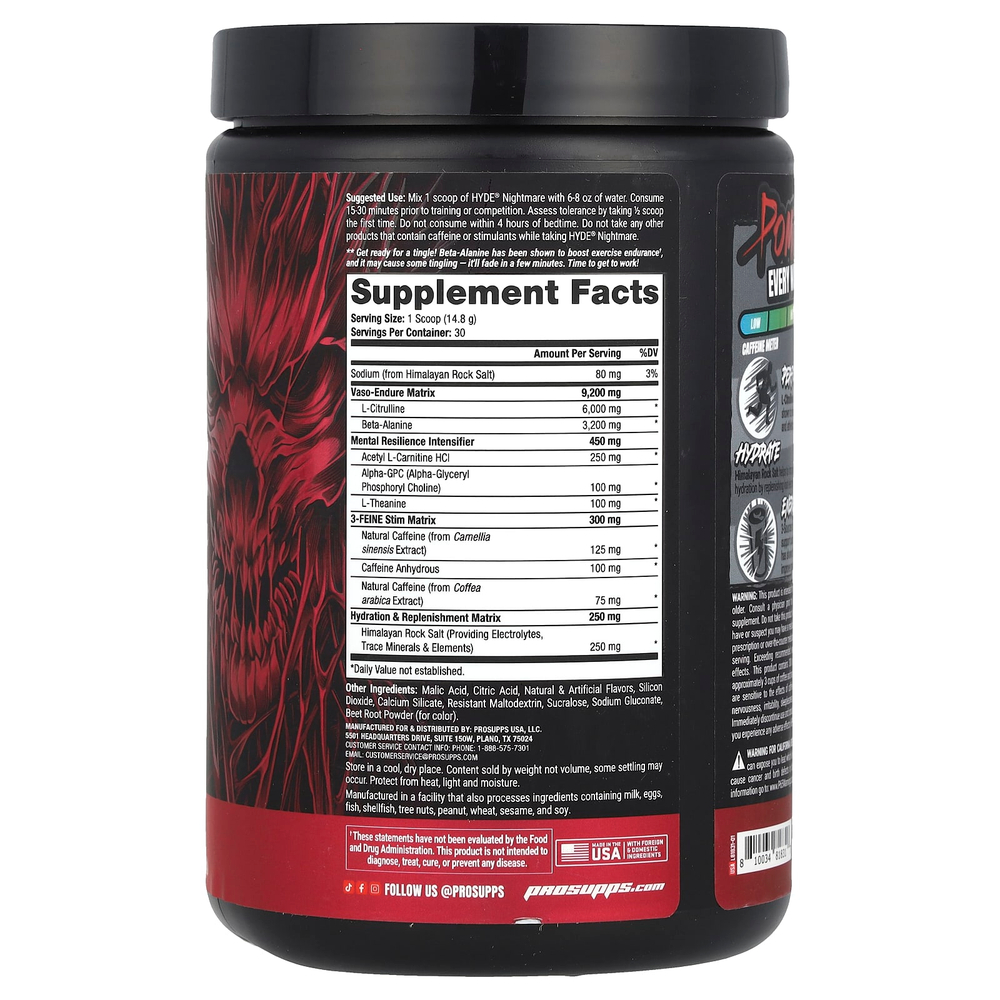 ProSupps, HYDE® Nightmare, интенсивная энергия перед тренировкой, плод дракона, 444 г (15,7 унции)