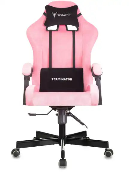 Кресло игровое Knight Terminator розовый Velvet 36 с подголов. крестов. металл