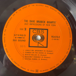 Винтажная виниловая пластинка LP The Dave Brubeck Quartet Jazz Impressions Of New York (Japan 1965) (No Obi)