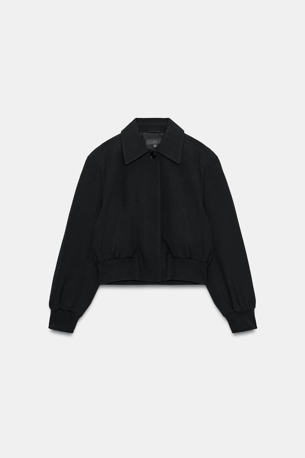 ZARA КОРОТКАЯ КУРТКА С ПОДПЛЕЧНИКАМИ, ЧЕРНЫЙ