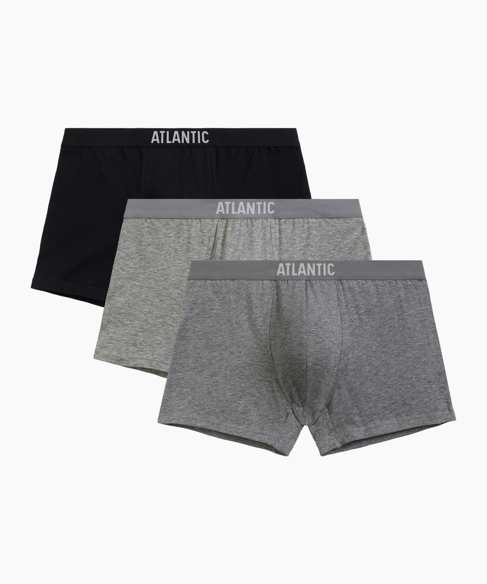 Мужские трусы шорты Atlantic, набор из 3 шт., хлопок, черные + серый меланж + темно-серый меланж, 3MH-011