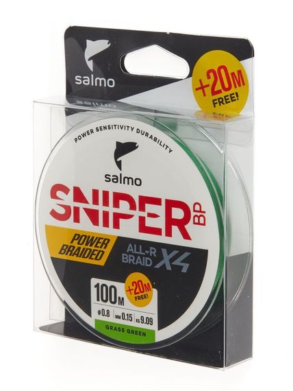 Леска плетёная Salmo Sniper BP ALL R BRAID х4 Grass Green 120 м, 0,15 мм