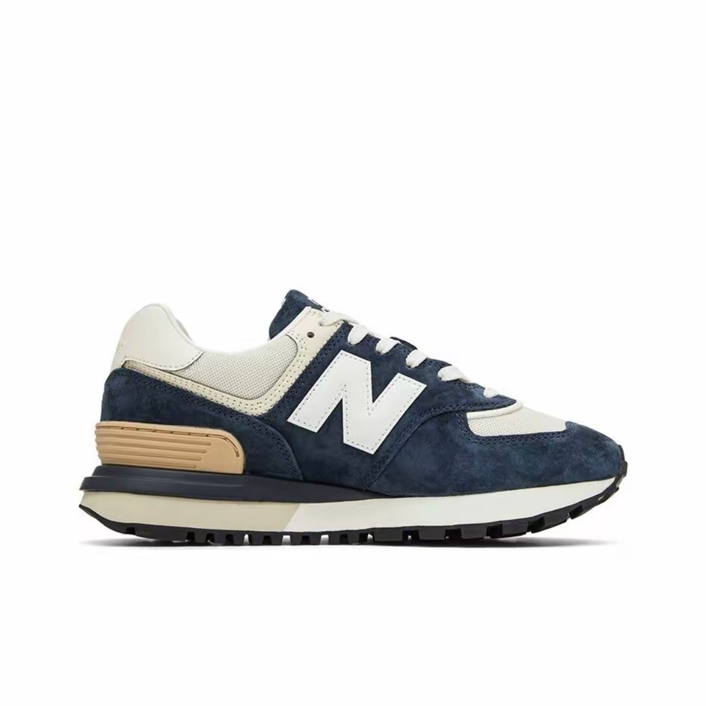 alt="New Balance 574 Legacy Natural Indigo Angora U574LGRN синие кроссовки вид сбоку на белом фоне"
