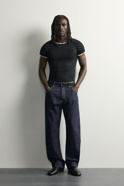 ZARA ДЖИНСЫ STRAIGHT FIT СО СМЕЩЕННЫМИ ШВАМИ, ИНДИГО