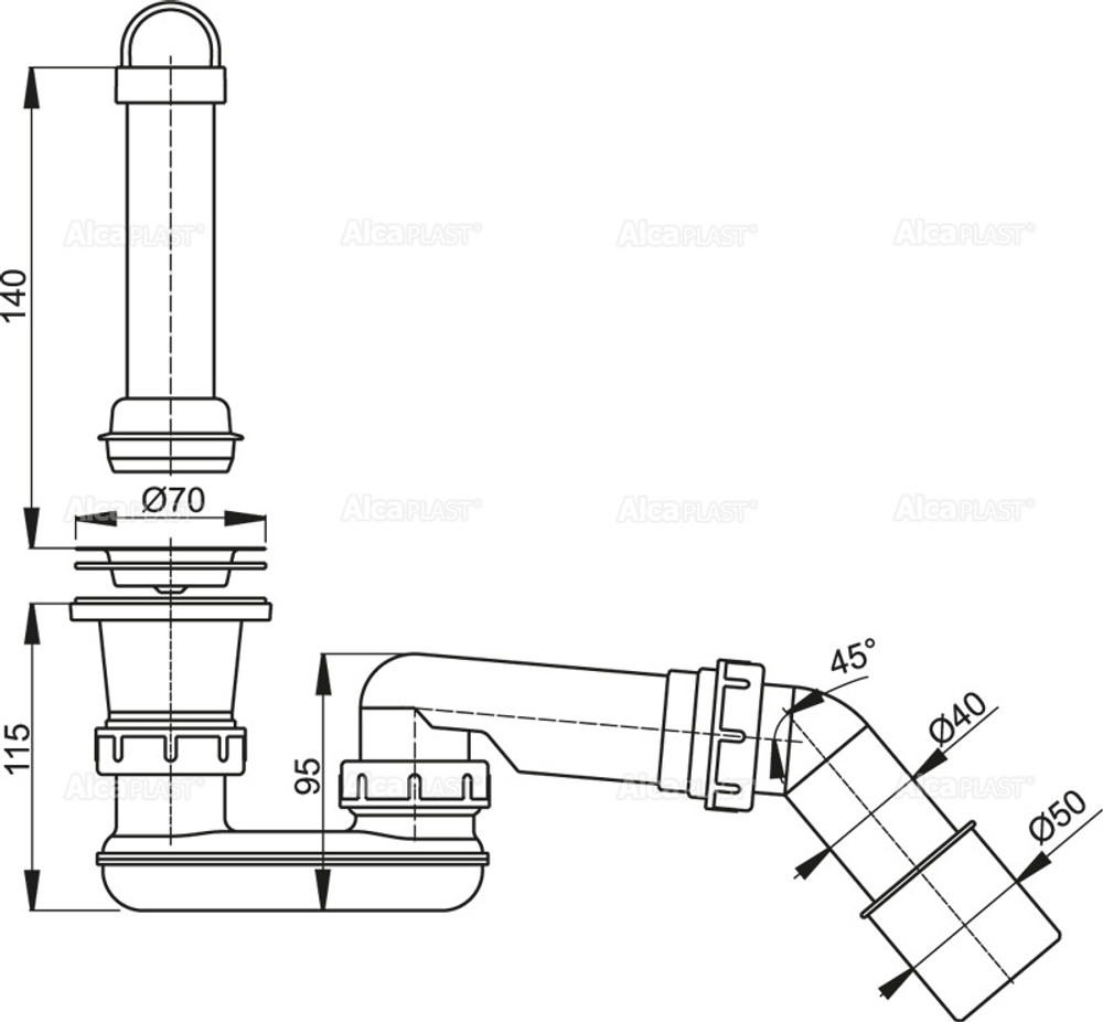 Сифон для душевого поддонa Alcaplast A462-50