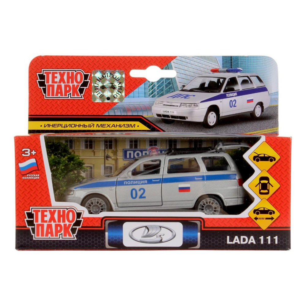 Модель ин. мет. "Lada 111. Полиция" 12см, открыв. двери и багажник, коробка SB-16-67-P-WB (Технопарк)