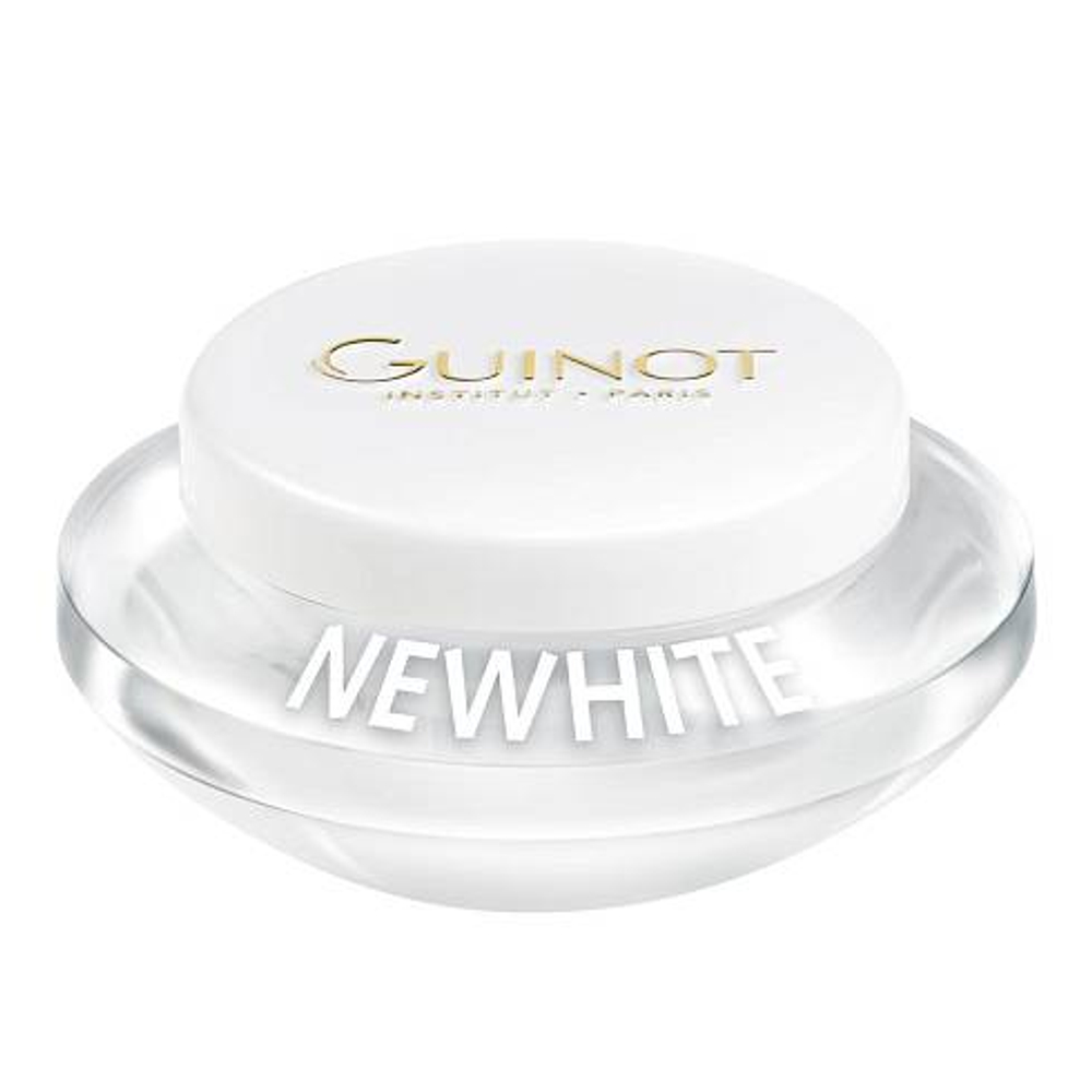 Crème Newhite Осветляющий ночной крем с текстурой средней насыщенности и тонким ароматом для ухода за кожей любого типа и возраста с признаками гиперпигментации и неровным тоном.