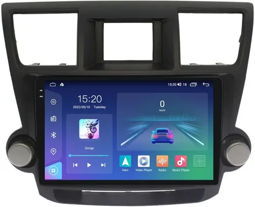 Магнитола для Toyota Highlander 2 2007-2013 XU40 - Parafar PF035T1U2K на Android 13, Быстрая, QLED+2K, CarPlay, 4G SIM-слот (крутилки декоративные)