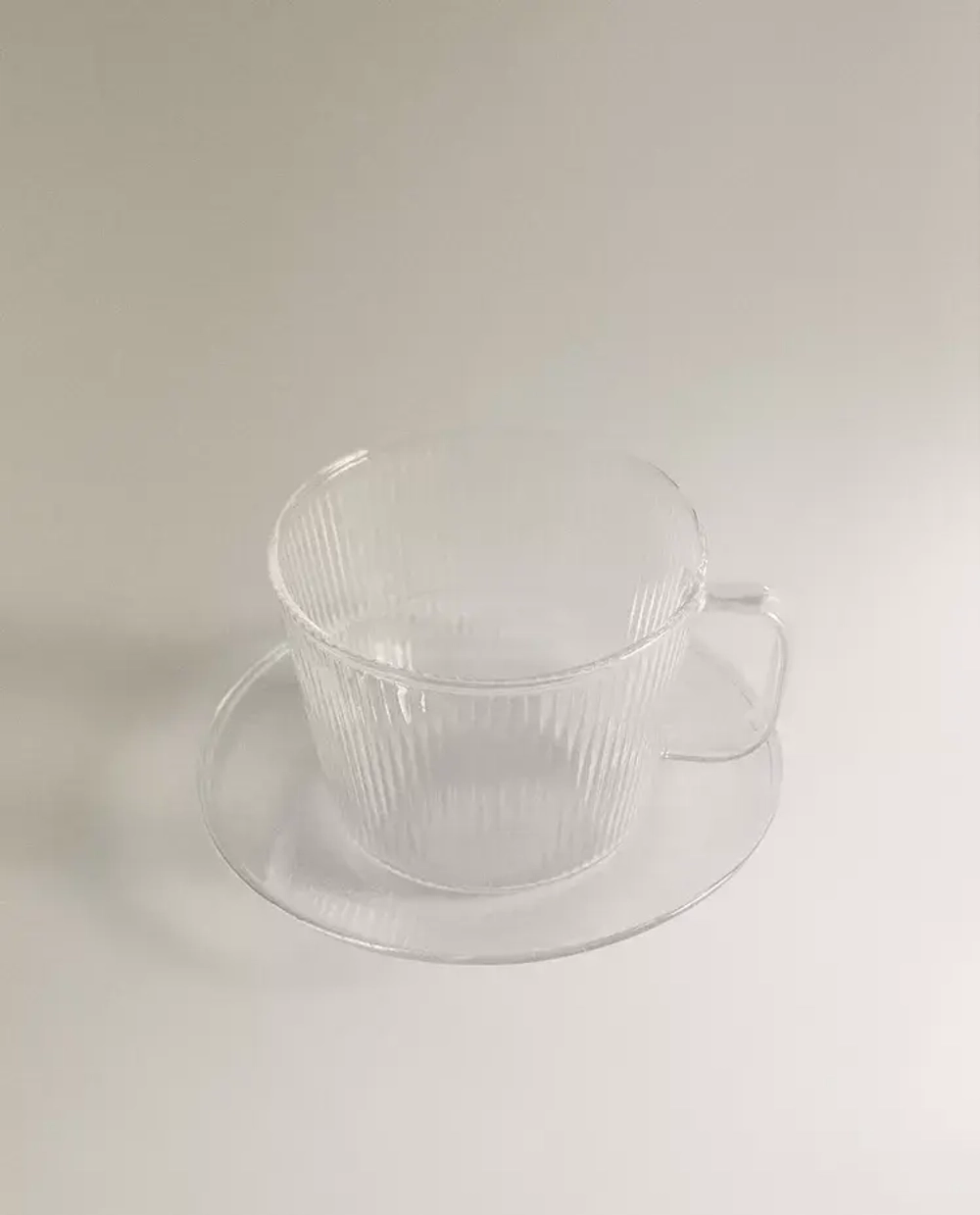 ZARA HOME ЧАЙНАЯ ЧАШКА И БЛЮДЦЕ ИЗ ТЕРМОСТОЙКОГО СТЕКЛА, ПРОЗРАЧНЫЙ