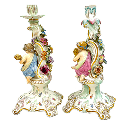 Пара подсвечников. Времена года. Meissen (Мейсен). Фарфор. Германия. XIX в.