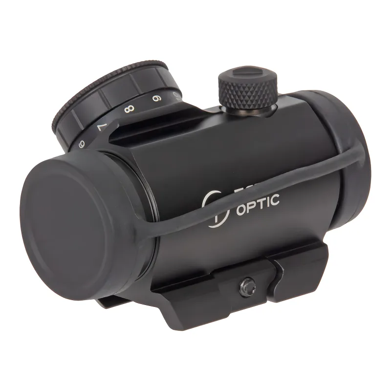 Коллиматор Target Optic 1x20, Weaver, красная марка, точка 2 MOA, проставка - вид с защитными крышками