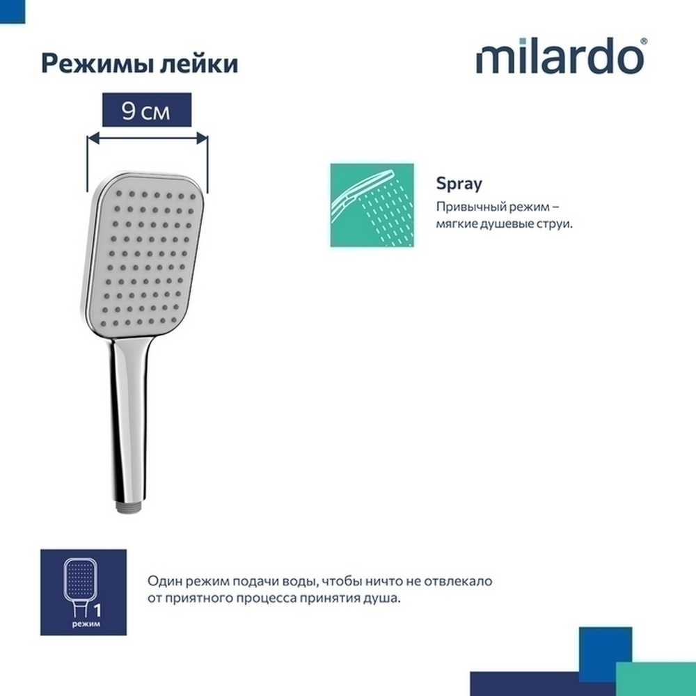 Лейка для душа Milardo ILS1FCSM18 Идеал Спа (Ideal Spa) квадрат, 1 режим, ХРОМ, коробка