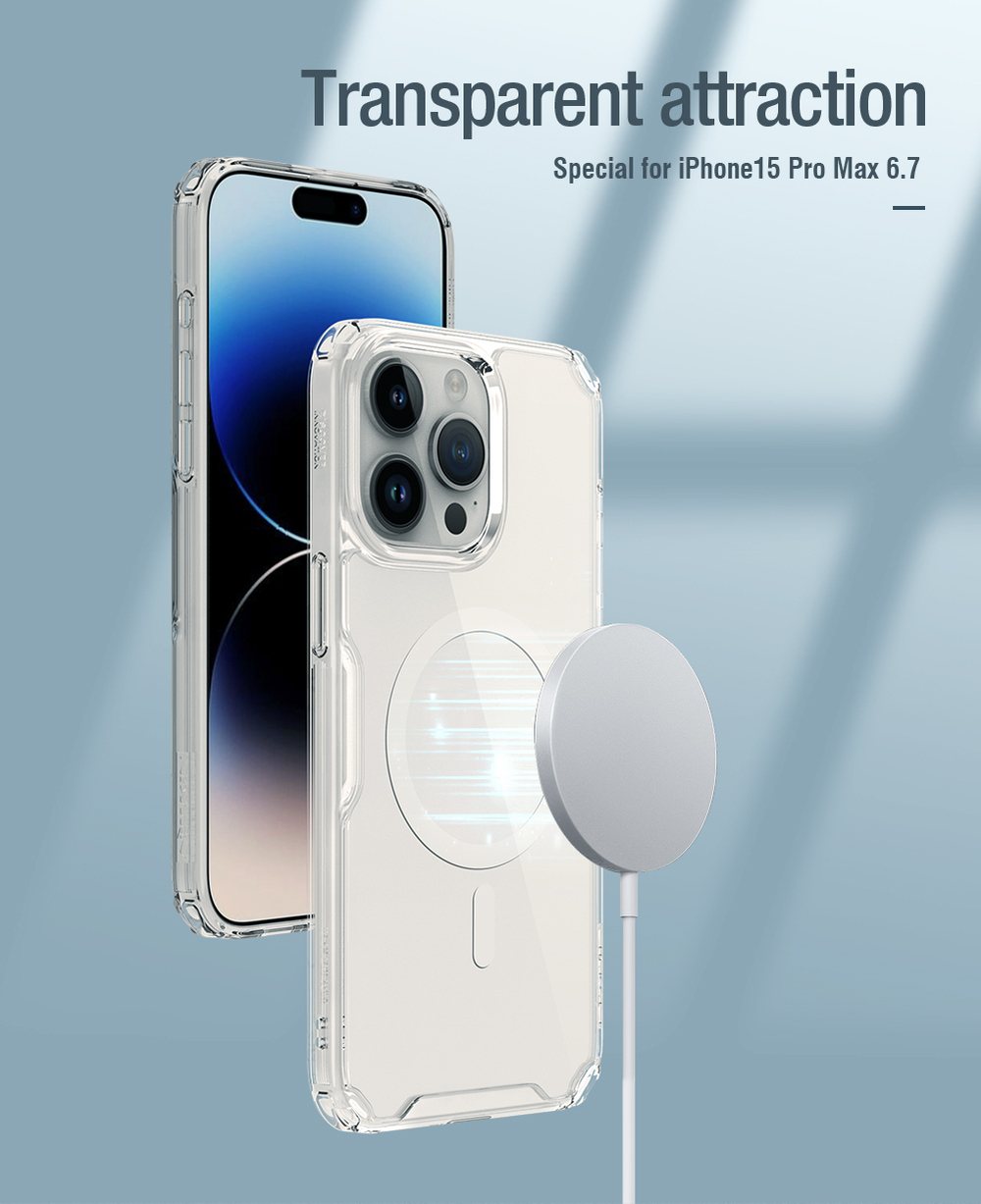 Чехол с поддержкой магнитной зарядки MagSafe для iPhone 15 Pro Max, от Nillkin серия Nature TPU Pro Magnetic Case