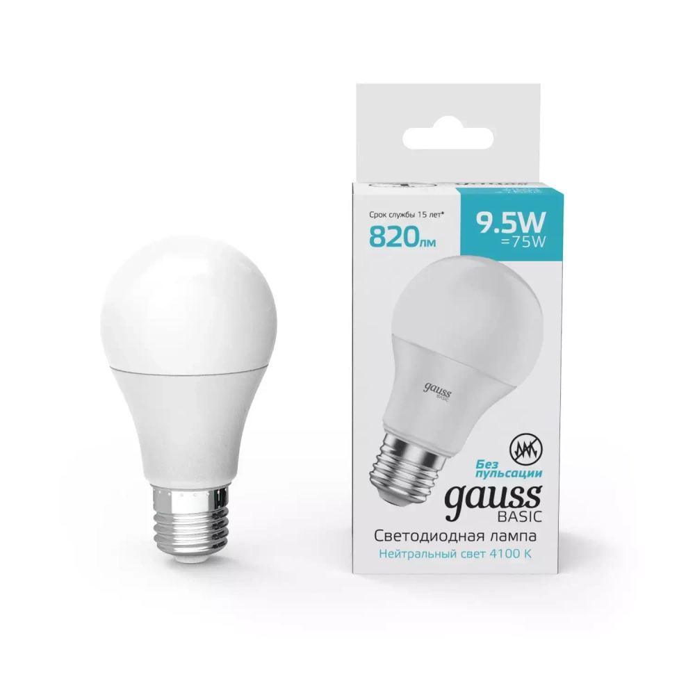 Лампа Gauss LED Basic A60 9.5W E27 4100K 820lm 1023220