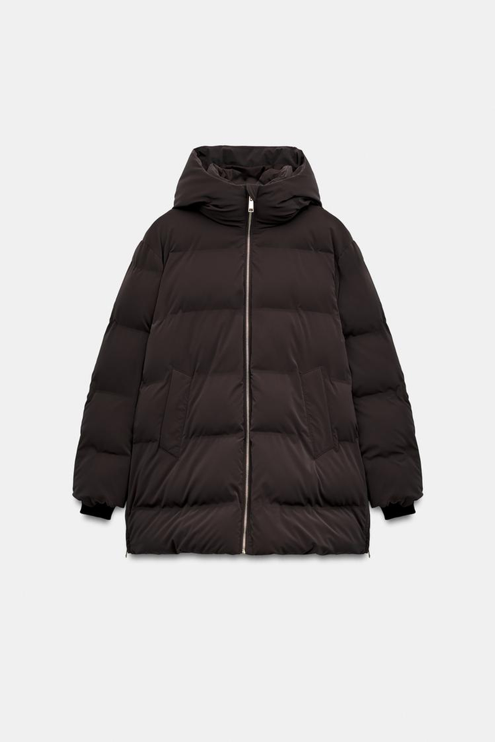ZARA ВЕТРОЗАЩИТНЫЙ ПРОРЕЗИНЕННЫЙ АНОРАК С КАПЮШОНОМ, КОРИЧНЕВЫЙ