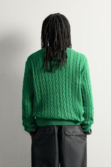 ZARA СВИТЕР С УЗОРОМ «КОСЫ», ЗЕЛЕНЫЙ