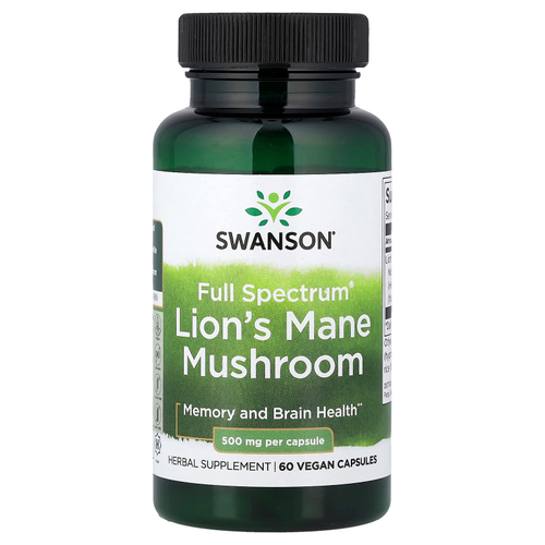 Swanson Vitamins, Full Spectrum®, гриб ежовик гребенчатый, 500 мг, 60 веганских капсул