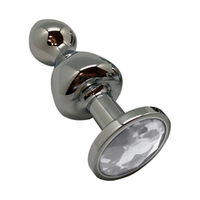 Металлическая анальная втулка 10,5см с белым кристаллом Cnex Wooomy Lollypop Double Ball Metal Plug White L
