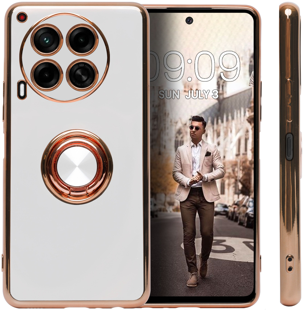 Стильный глянцевый чехол для TECNO CAMON 30 4G (не 5G / PRO!) с кольцом-подставкой и бархатной подкладкой