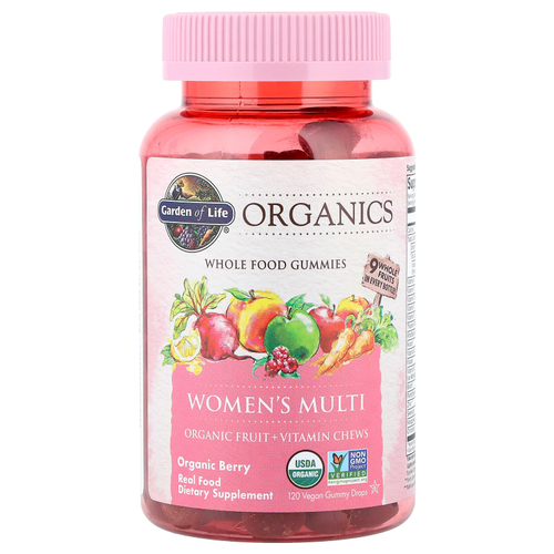 Garden of Life, Organics, мультивитамины для женщин, органические ягоды, 120 веганских жевательных таблеток