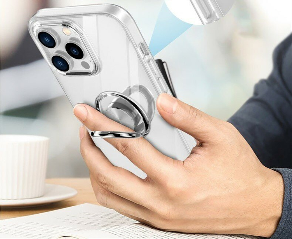 Чехол силиконовый с кольцом держателем для iPhone 15Pro, прозрачный