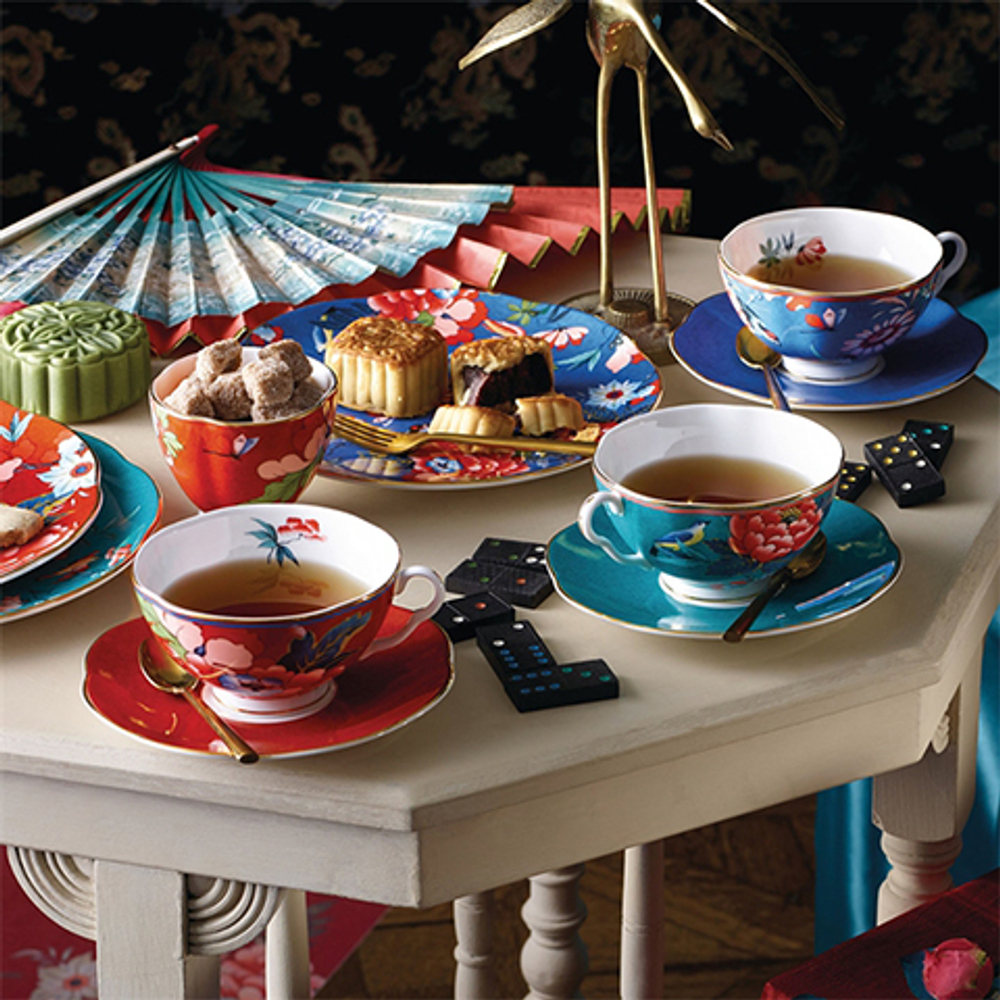 Чайная пара 320мл Wedgwood Paeonia сине-красная