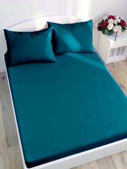 Постельное белье Milky Garden "TEAL" евро   наволочки 50х70 2шт Простынь на резинке 180х200 см  Пододеяльник 200х215 см