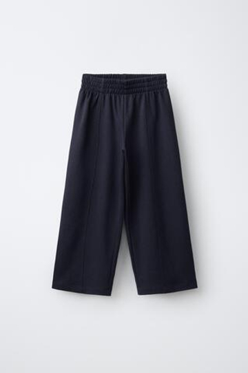 ZARA ТРИКОТАЖНЫЕ БРЮКИ WIDE LEG, МОРСКОЙ СИНИЙ