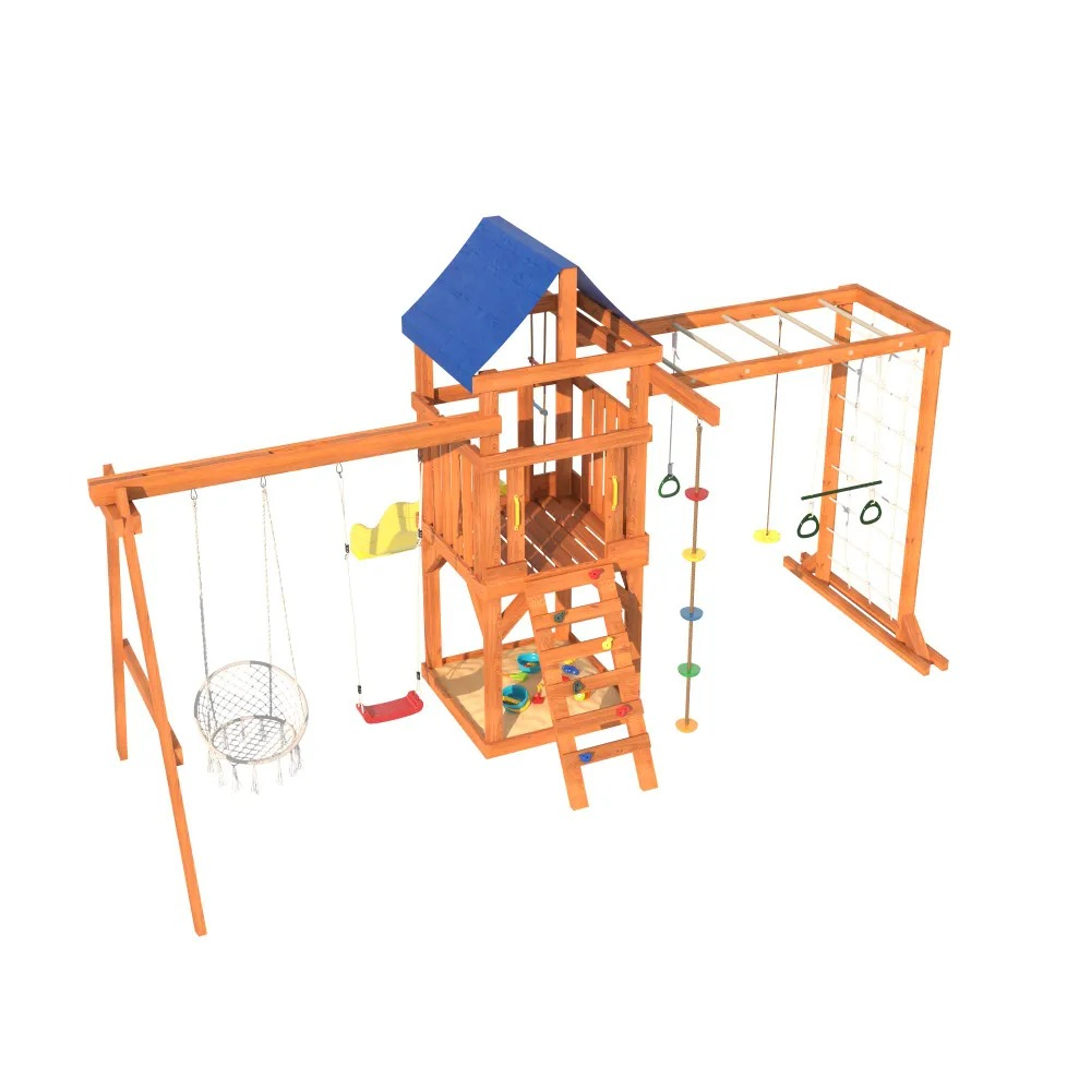 Детская площадка Fun Land с сеткой, рукоходом, качелями и плетенным креслом