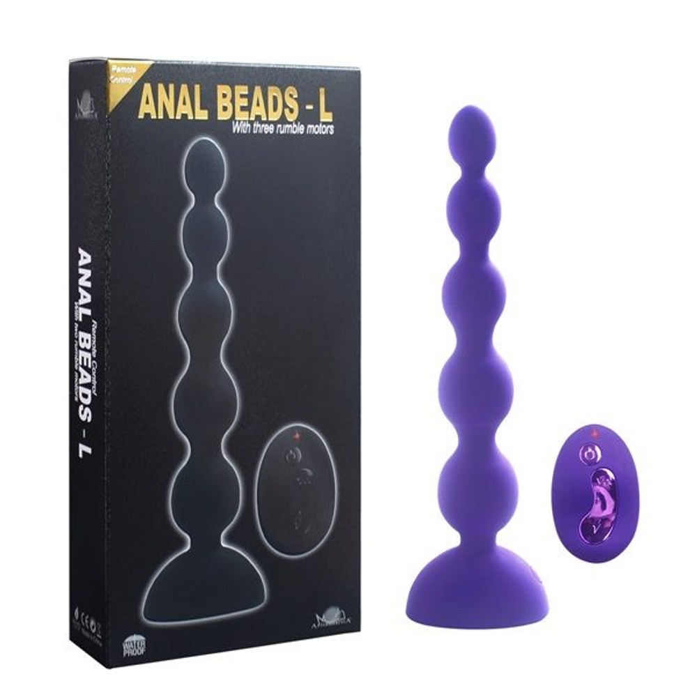 Фиолетовый анальный вибростимулятор Anal Beads L с пультом ДУ - 21,5 см. (Цвет: фиолетовый)