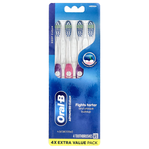 Oral-B, Улучшенная зубная щетка, среднего размера, 4 шт. В упаковке