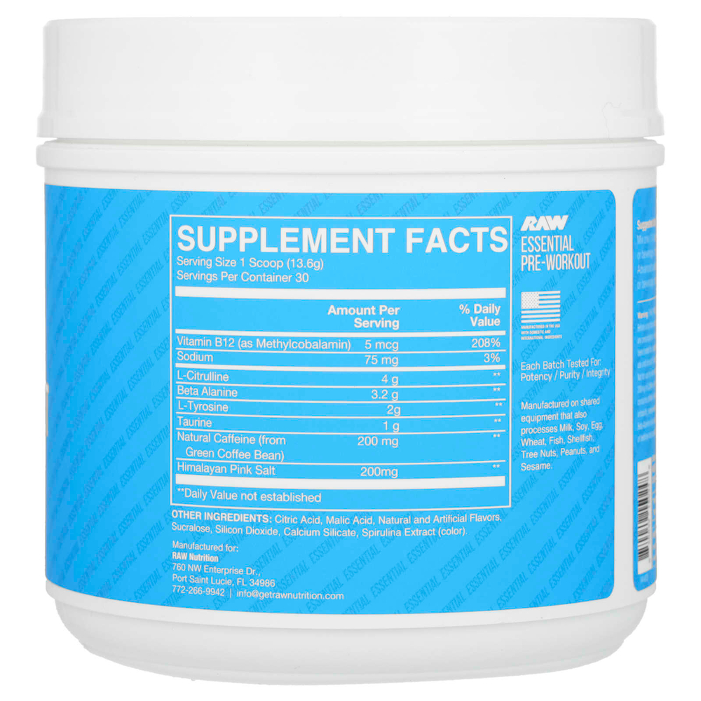 Raw Nutrition, Bum, предтренировочный комплекс, со вкусом голубой малины, 408 г (14,39 унции)
