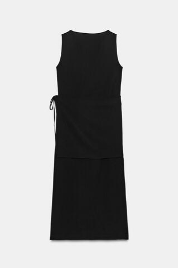 ZARA ПЛАТЬЕ БЕЗ РУКАВОВ С КУШАКОМ, ЧЕРНЫЙ