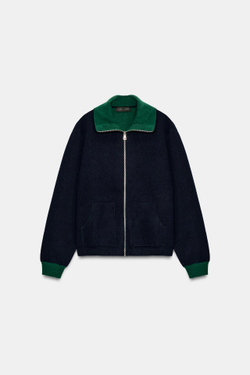 ZARA КАРДИГАН С ЗАСТЕЖКОЙ-МОЛНИЕЙ, МОРСКОЙ СИНИЙ