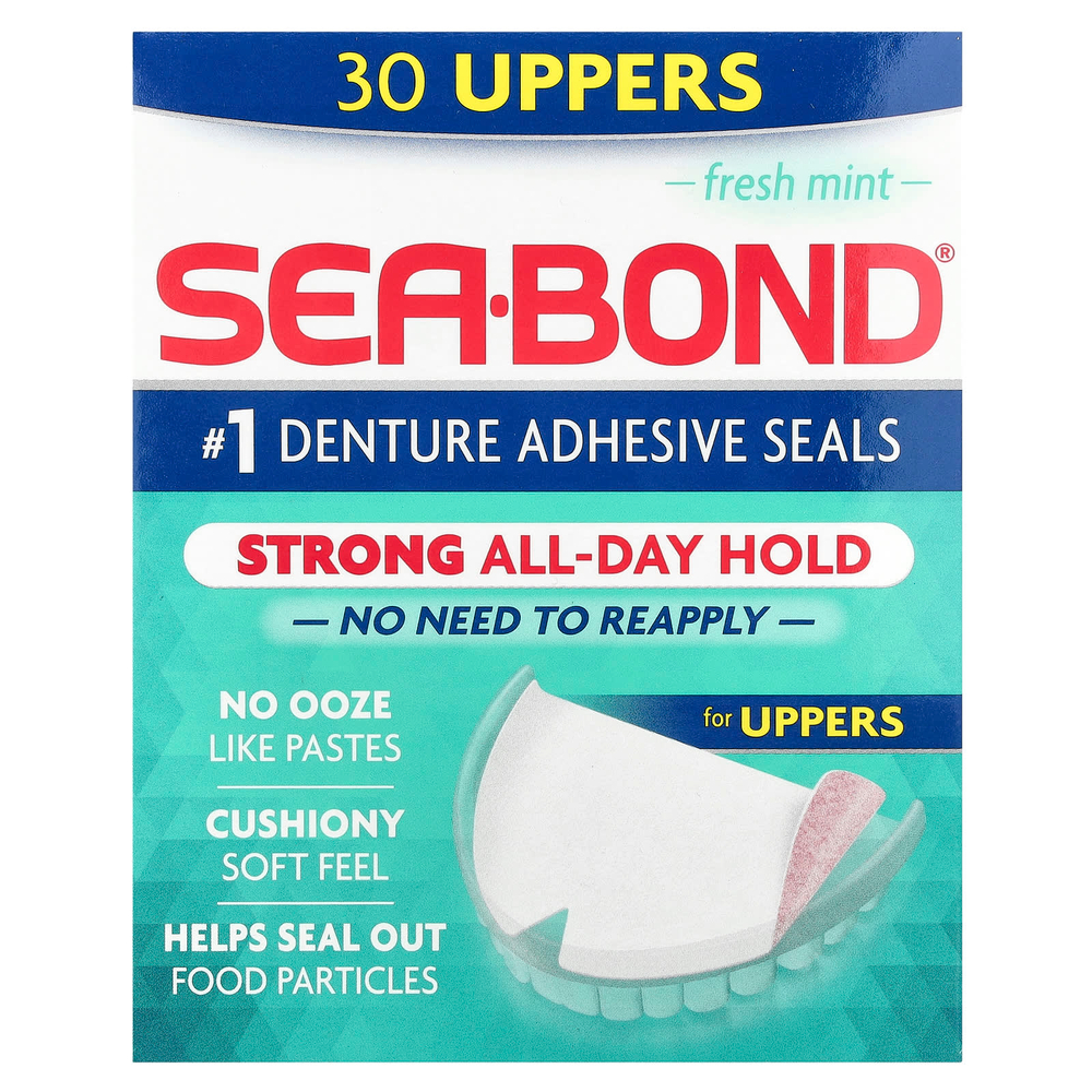 SeaBond, Адгезивные пломбы для зубных протезов, свежая мята, верх 30