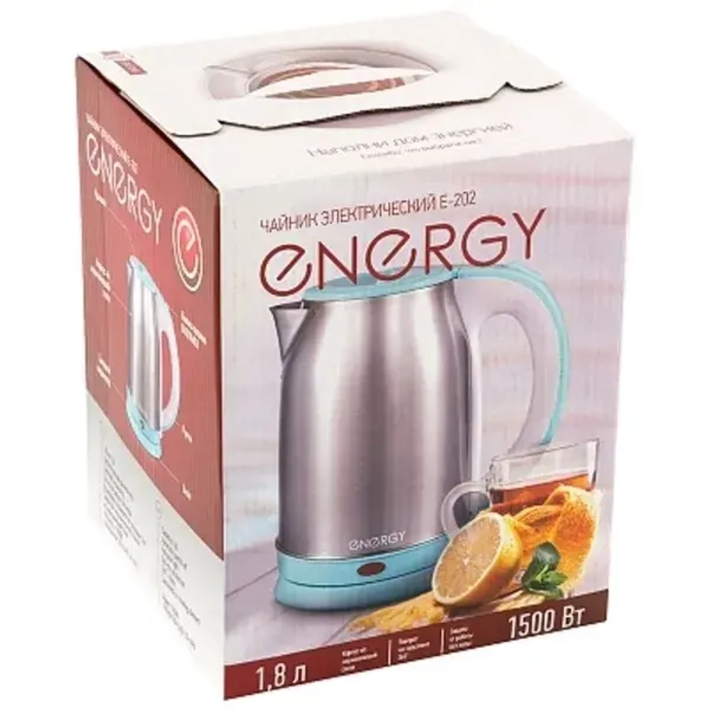 Чайник из нержавеющей стали 1,8л «ENERGY» бело-голубой 007367