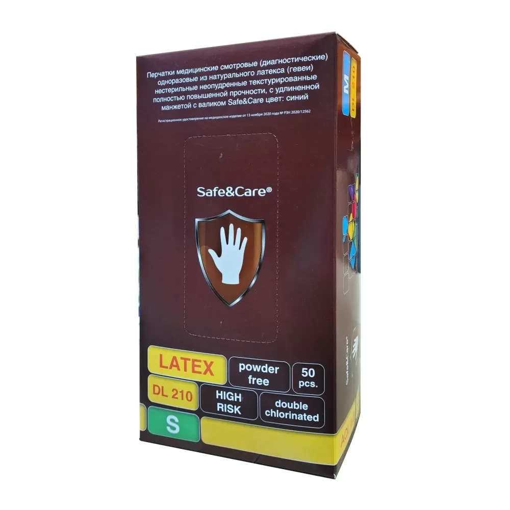 Перчатки Safe&Care-HIGH RISK DL 210 повышенной прочности размер S латексные смотровые нестерильные неопудренные 25 пар