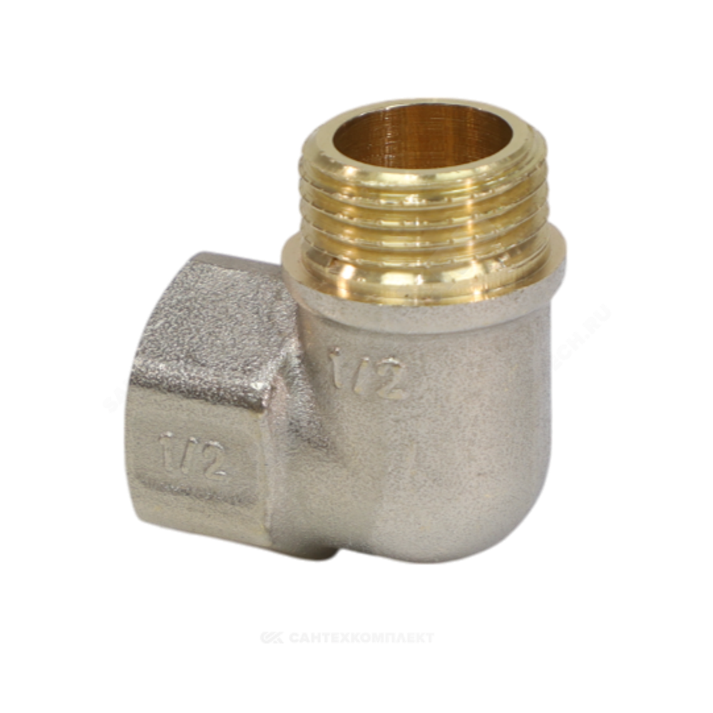 Угольник латунь никель реборда Ду 15 (1/2") ВР/НР 9006 ГОСТ 32585-2013 Aquasfera 9006-01
