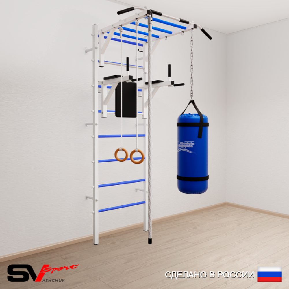Шведская стенка Sv Sport усиленная 6443 (Турник рукоход/Брусья/Канат/Кольца/Цепь/Мешок 30кг)