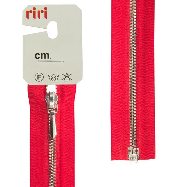 Молния металл RIRI Т3 (3 мм) 1 зам., разъем., 60 см, Ni, слайд.Tropf, цв.2407, красный, 1 шт