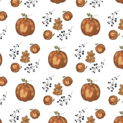 Autumn style. Pumpkins, berries, oak leaves