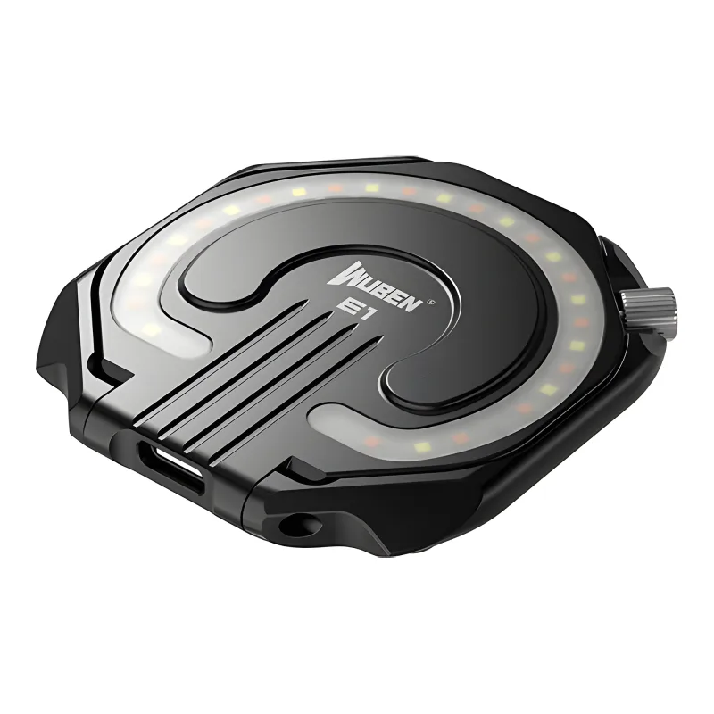 Фонарь для смартфона Wuben E1, чёрный - ракурс вполоборота, вид на разъем Type-C и регулятор