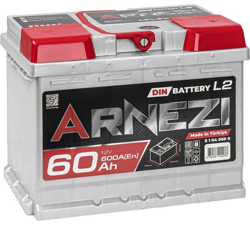 Аккумулятор ARNEZI DIN SMF 60 А/ч обратный R+ 242x175x190 L2 EN 600 А
