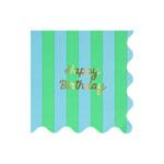Салфетки большие цветные в полоску "С Днем Рождения" [Happy Birthday] 16 шт. (16,5 х 16,5 см)