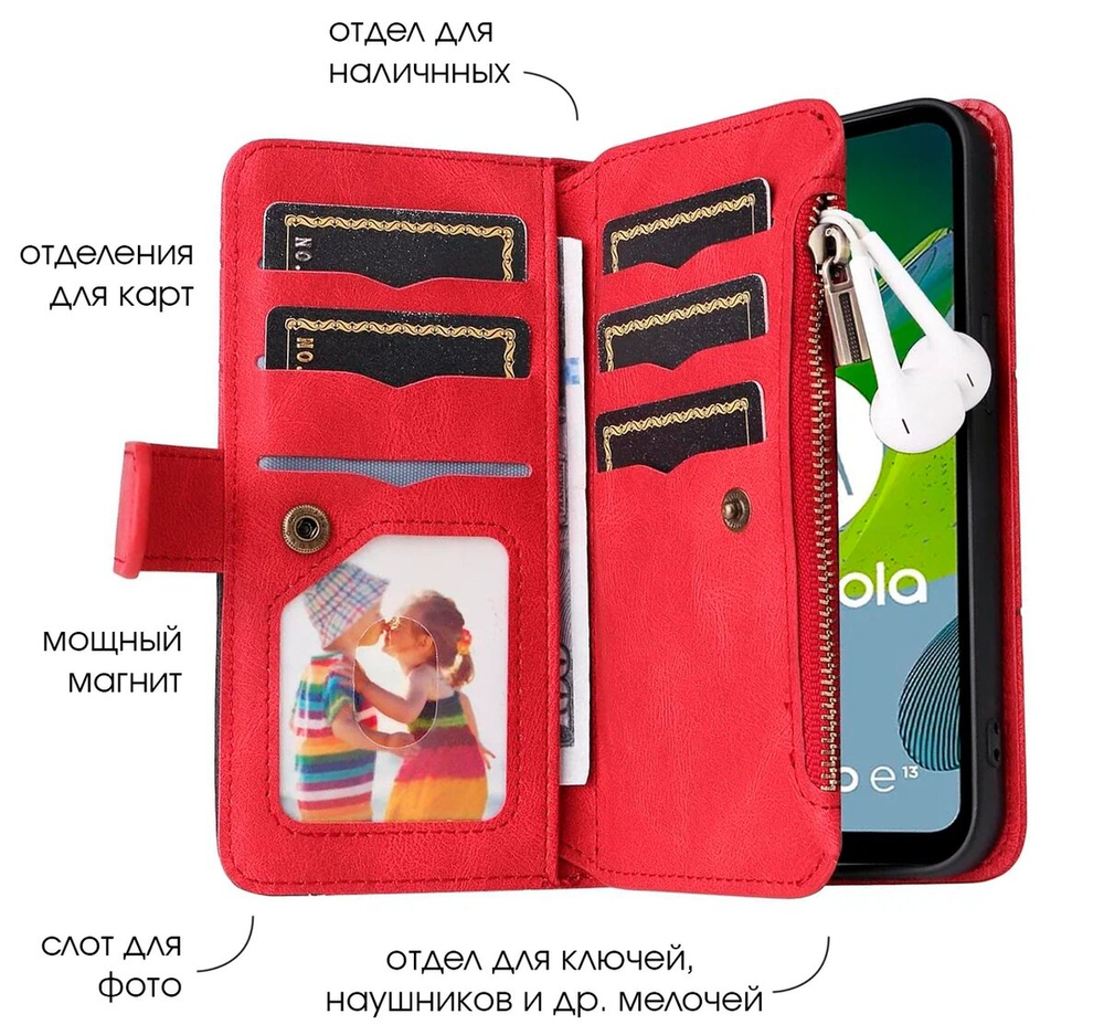 Дизайнерский чехол-книжка из кожи для REALME 8 / 8 PRO с кошельком, 5 слотами для карт и подставкой