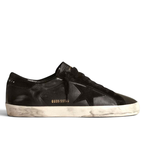 Men's Super-Star in black nappa with black suede star and heel tab