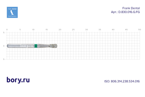 Бор алмазный зеленый  Frank Dental типа FG - D.830.016.G.FG
