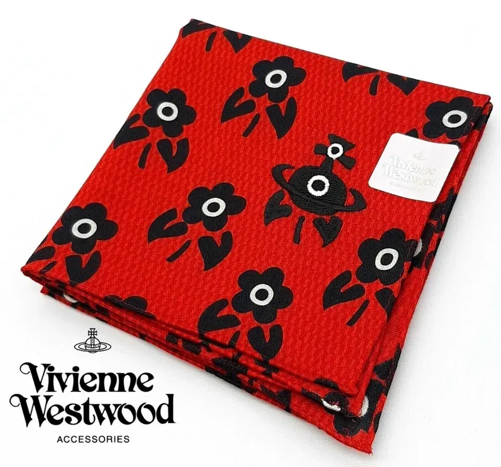 VIVIENNE WESTWOOD ПЛАТОК КРАСНЫЙ ПРИНТ ЦВЕТЫ С ВЫШИВКОЙ ЛОГОТИПА